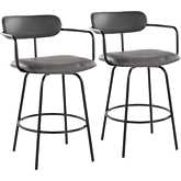Demi 26" Swivel Counter Stool in Black Metal & Grey Leatherette with Black Footrest (Set of 2)